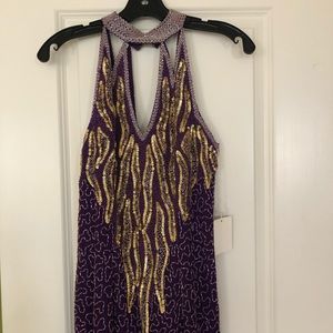 Halter sequin/silk formal dress